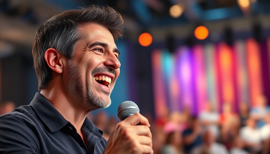 Steve Burns podcast Alive discussion on stage with microphone.