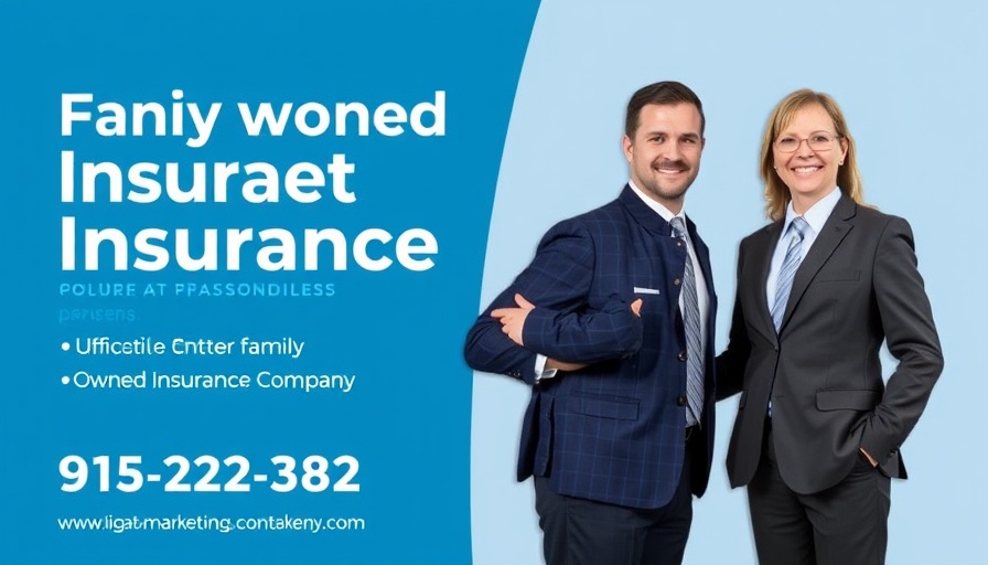 Digital Marketing Strategy for Insurance: Professional blue banner with executives in suits, promoting local family-owned insurance.