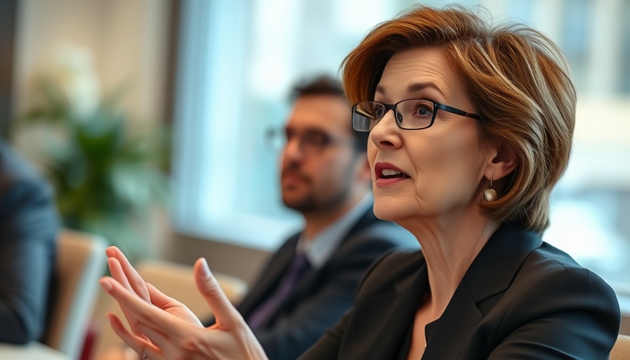 Professional woman discussing mutual funds trading as E.T.F.s at a conference.