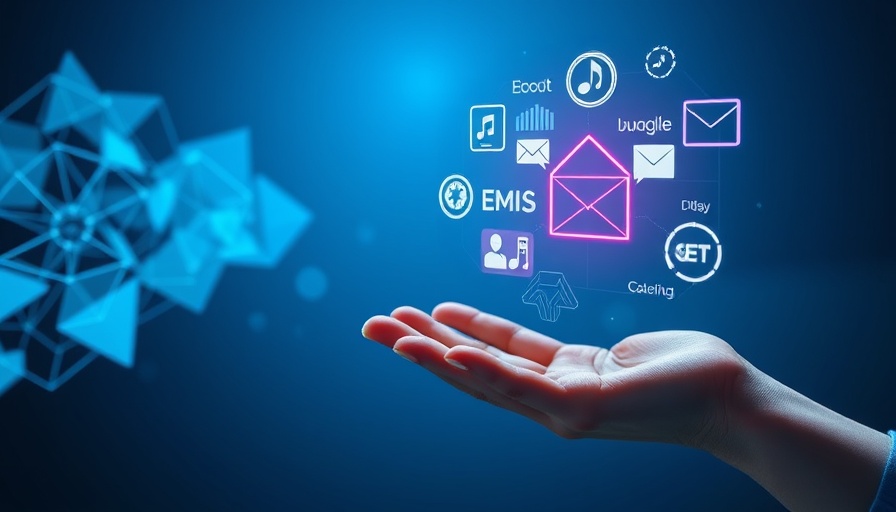 Digital marketing concept with floating icons.