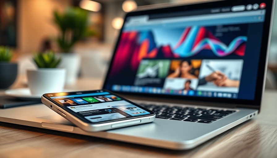Mobile-first indexing concept with smartphone and laptop displaying websites.