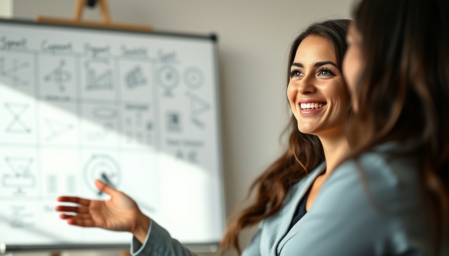Confident young woman discussing voice search optimization in office.
