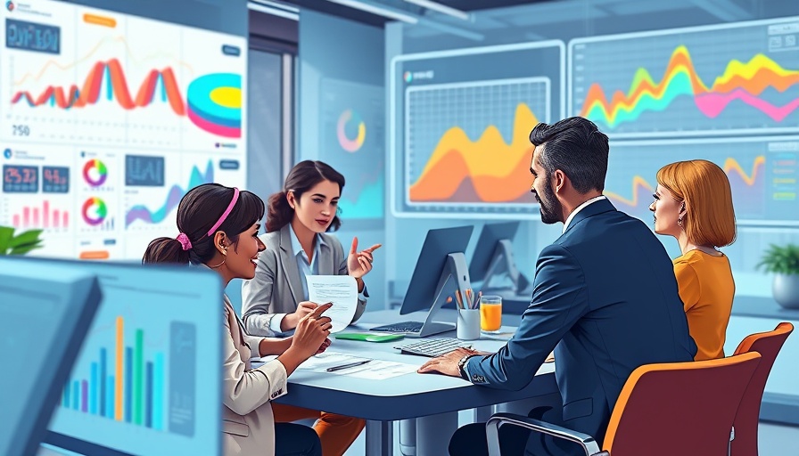 Vibrant team analyzes charts, illustrating impact of AI and automation on content market.