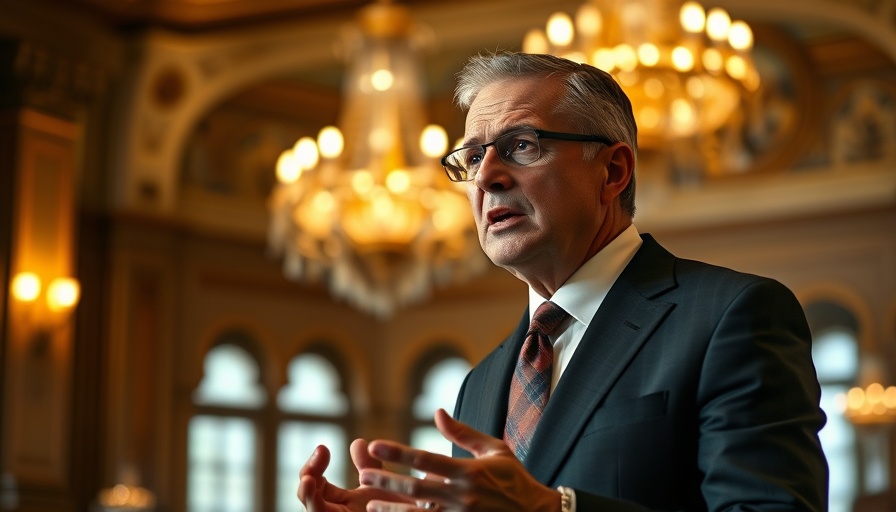 Distinguished man discussing trade agreements deadline in ornate setting.