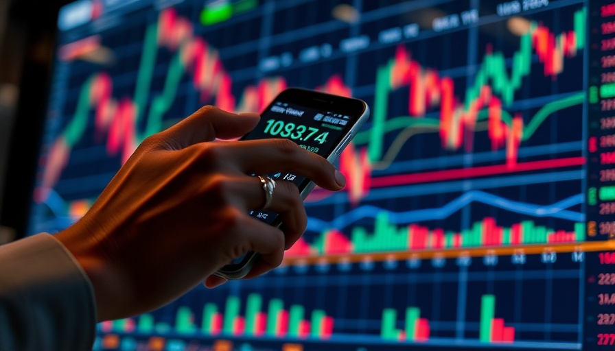 Analyzing stock market data on smartphone with financial graphs.