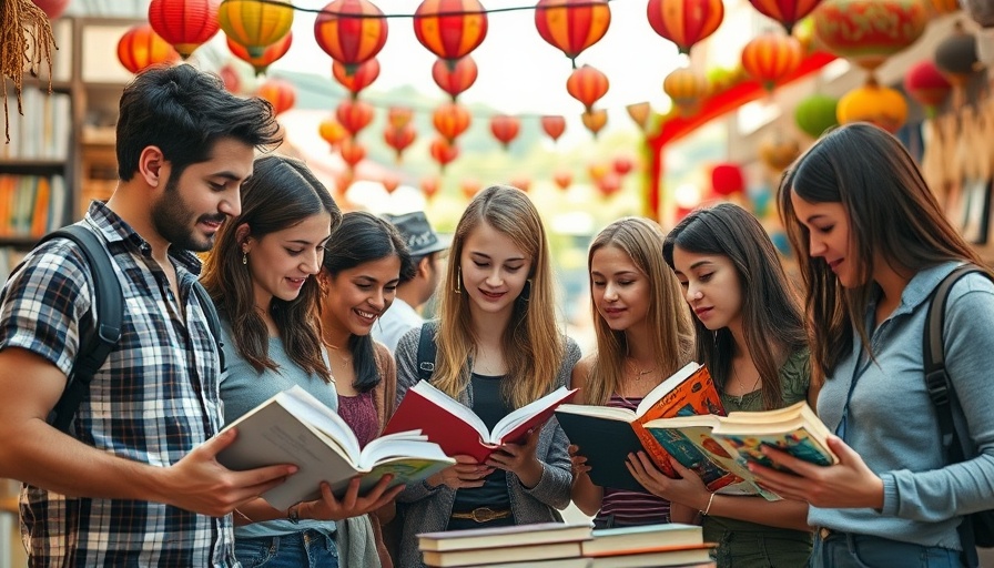 Young people in Vietnam browsing books at an outdoor market.