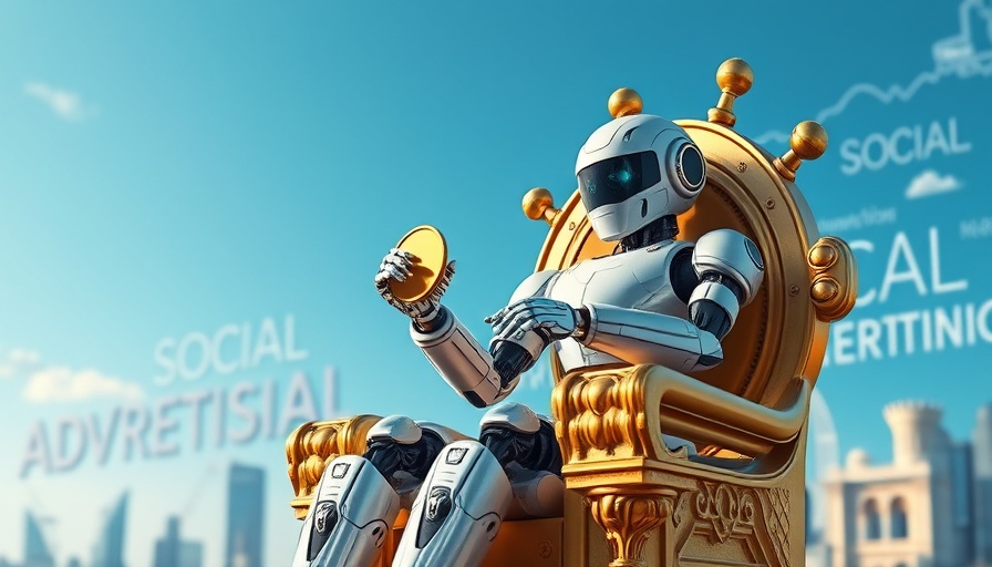 AI robot on golden throne in marketing graphic