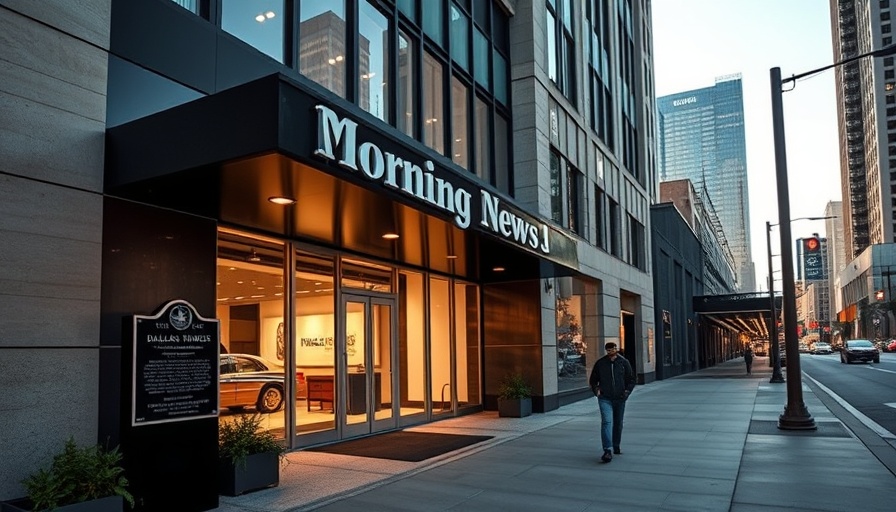 Alden Global Capital Bid for The Dallas Morning News: Building entrance at dusk.