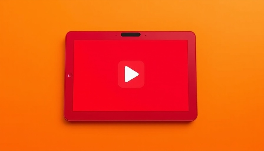 Minimalist digital media icon on red tablet, orange background