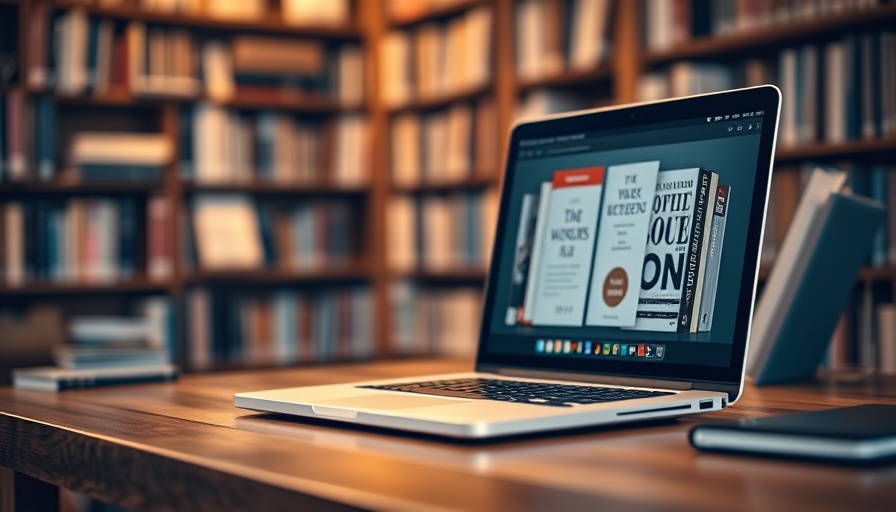 Digital-First Academic Publishing concept with laptop displaying books.