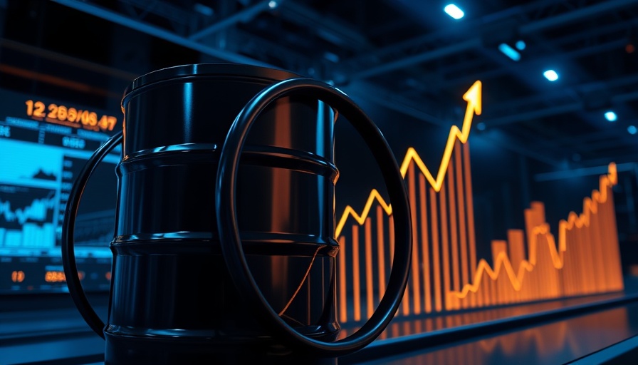 Futuristic oil barrel with upward trend line in digital market.