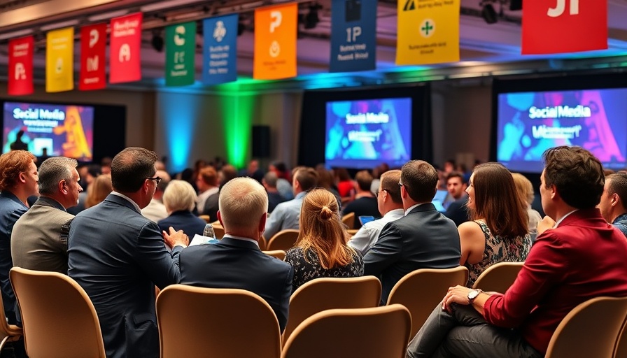 Panel discussion on stage at a digital marketing conference with diverse attendees.