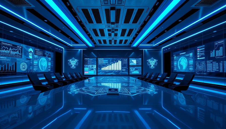 Sleek futuristic conference room with holographic screens, reflecting thought leadership in the AI era.