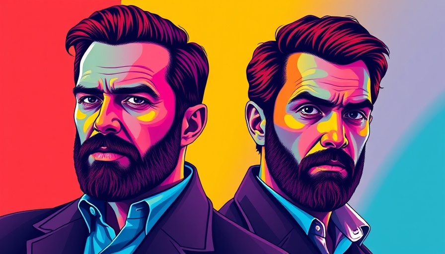 Colorful pop art illustration of two men, abstract style.