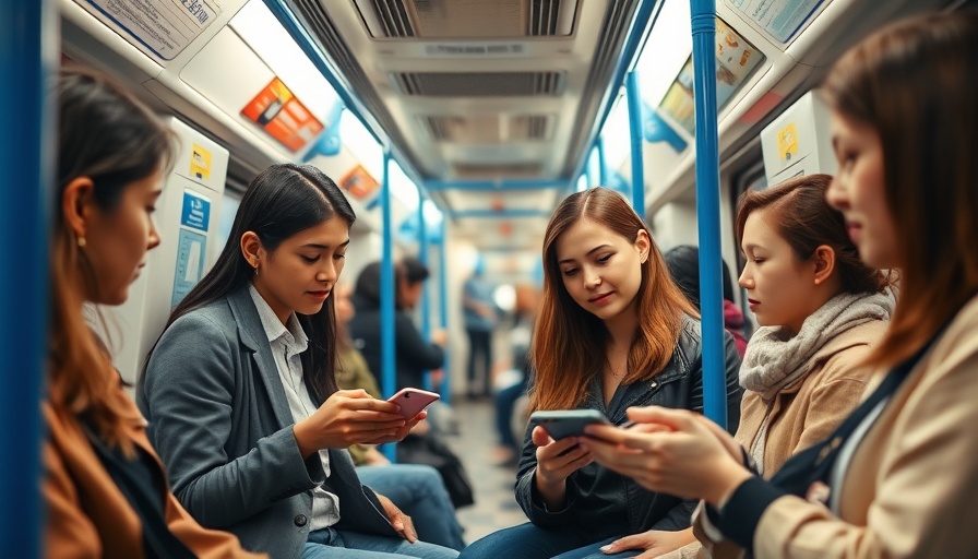 Professionals discussing digital marketing strategies on a subway in Indonesia.