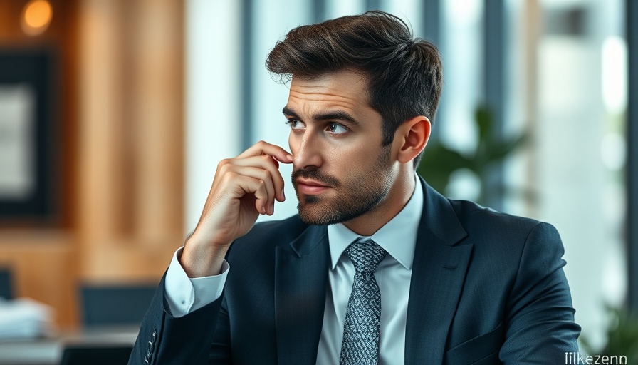 Business professional contemplating local SEO strategies in office.