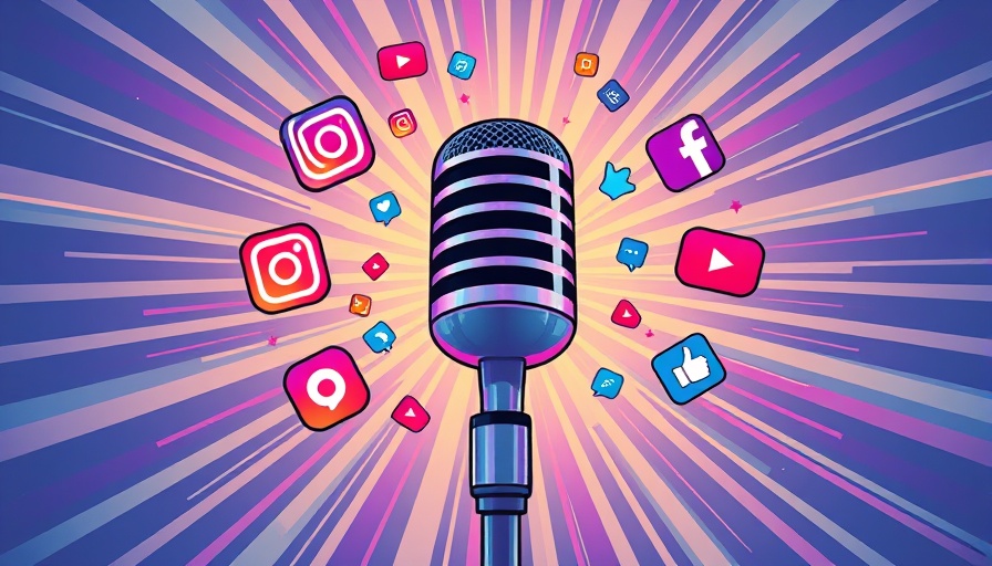 Illustration of microphone with social media icons for Comedians Social Media Superstars.