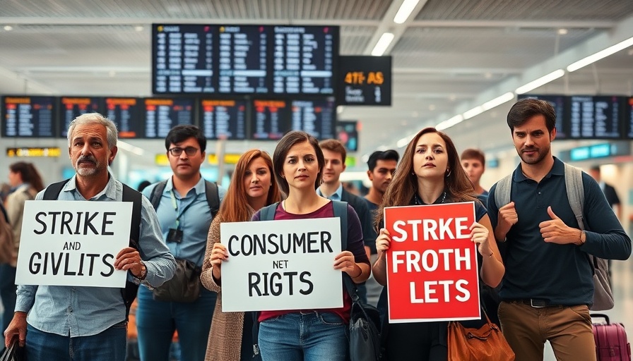 Travelers discuss Air Canada strike and consumer rights at airport.