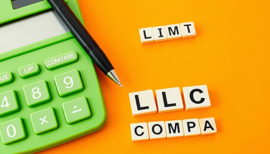 Calculator and LLC blocks on orange background for DBA filing guide