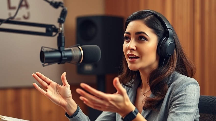 Confident woman explains immigration exemptions in a podcast studio.