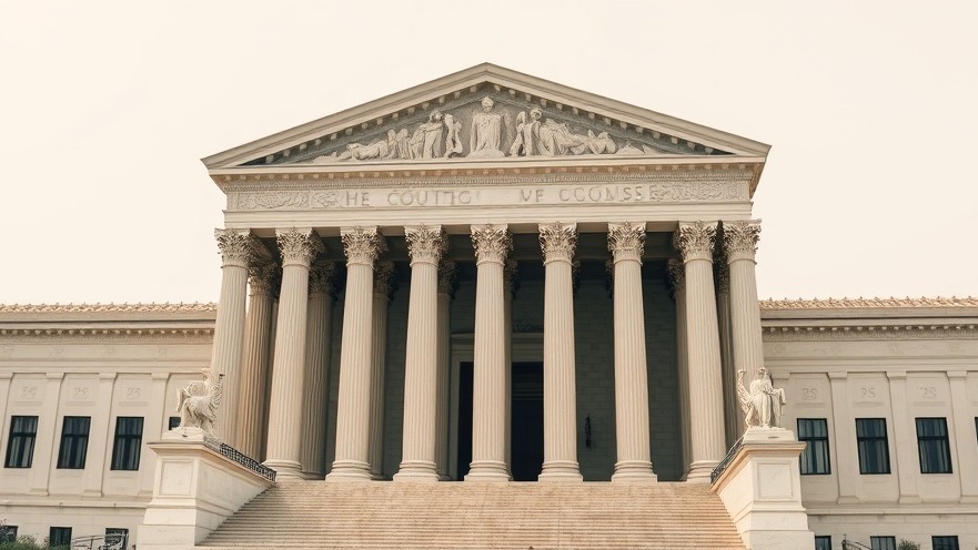Photorealistic image of the US Supreme Courthouse, reflecting immigration law and wrongful deportation.