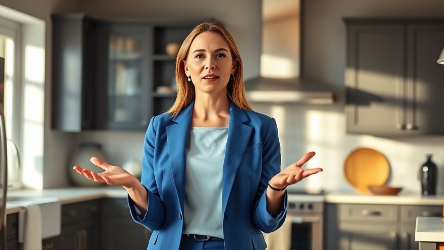 Professional woman presenting on immigration attorney resources in a modern kitchen