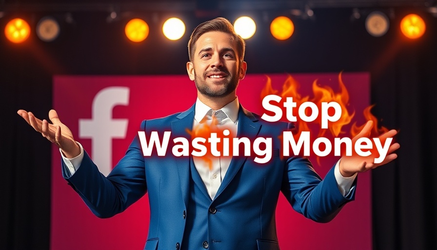 Man presenting with flaming Facebook logo on stage.