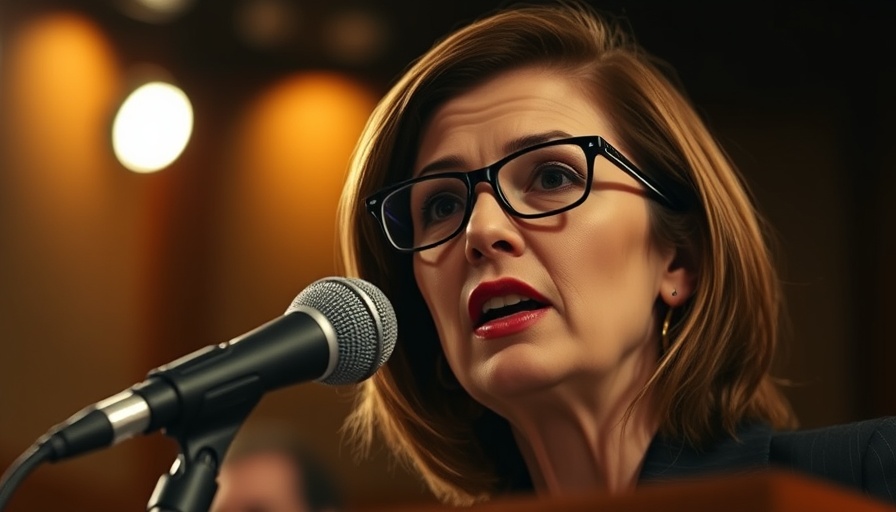 Confident woman in glasses speaks at hearing, DOJ Abuse of Power Whistleblower.