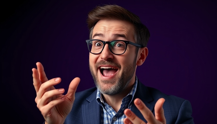 Man highlights Apple AI updates for attorneys, vibrant text.