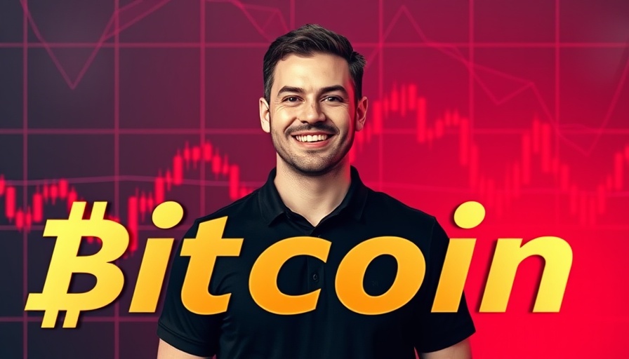 Bitcoin's Future in Finance: Man smiling with Bitcoin text and graph.