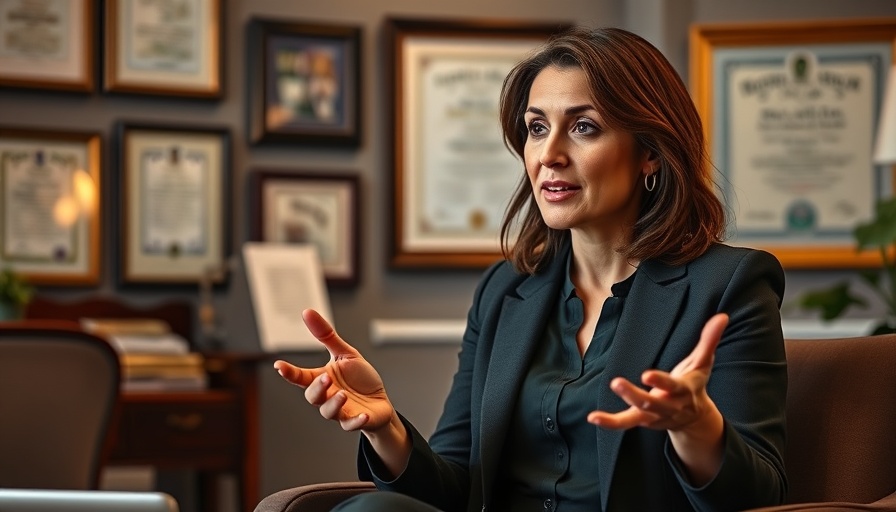 Professional woman shares marriage green card interview tips in office setting.
