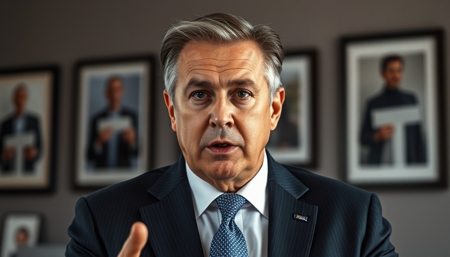 Middle-aged man discussing a serious topic in an office setting.