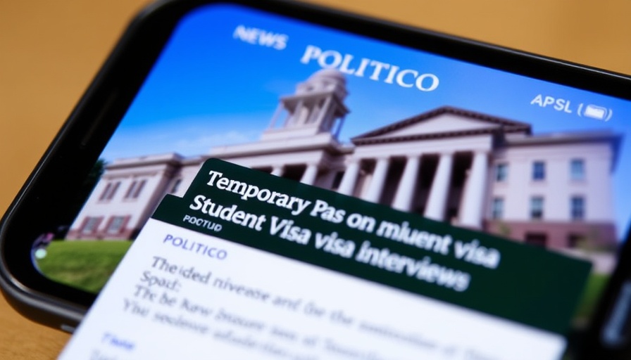 Temporary pause on student visa interviews news alert on phone.