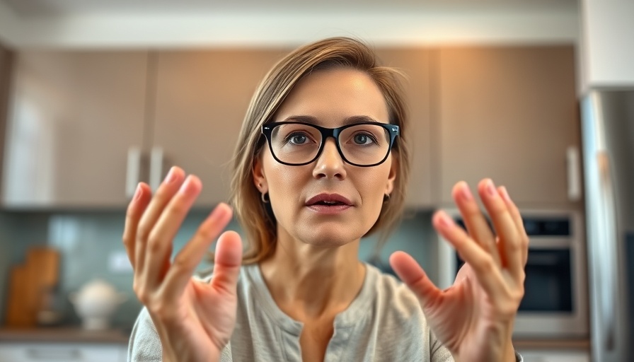 Woman discussing naturalization on video call in modern kitchen