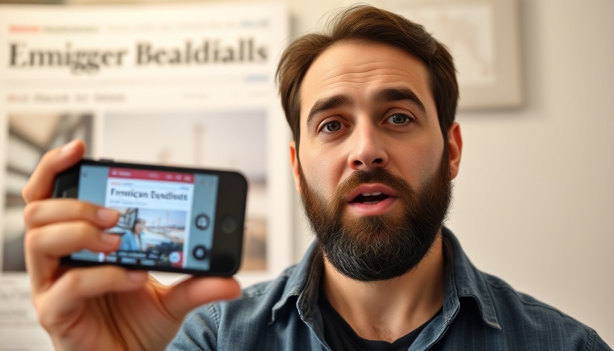 Man discussing USCIS immigration fraud crackdown, digital news background