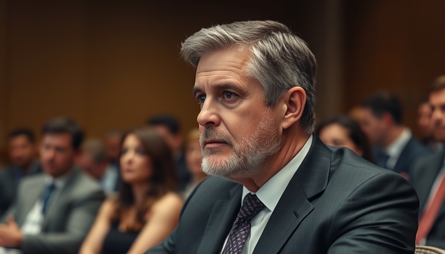 Mature man testifying in formal setting, focused expression.