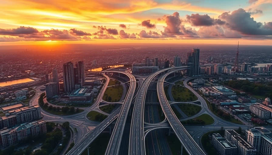 Sunset view of highways and cityscape in Baltimore County.