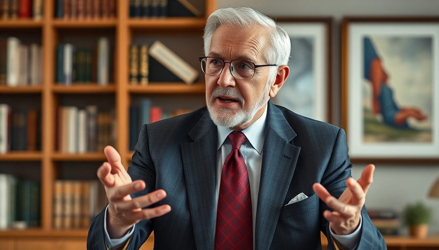 Elderly man in suit gesturing passionately, discussing topic.