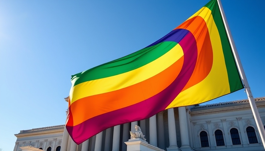 Rainbow flag in front of Supreme Court for same-sex marriage context.