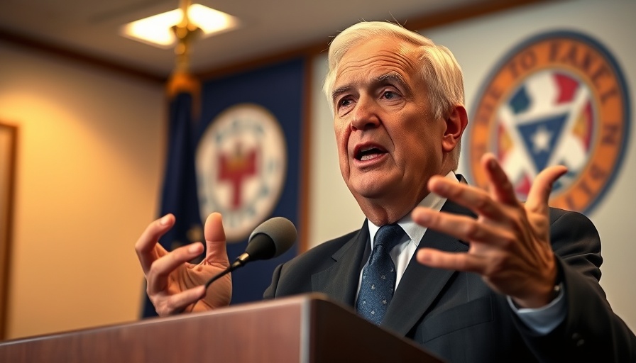 Older male public figure speaking at podium with expressive gestures.