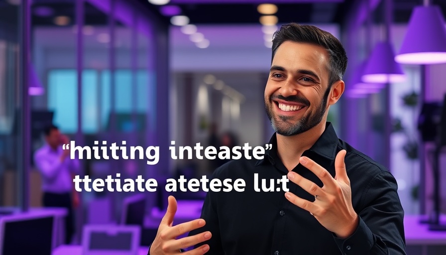 Man discussing intake setup with text overlay in office; law firm client acquisition strategies.