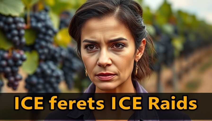 Serious woman discusses the chilling effect of ICE raids in vineyard.