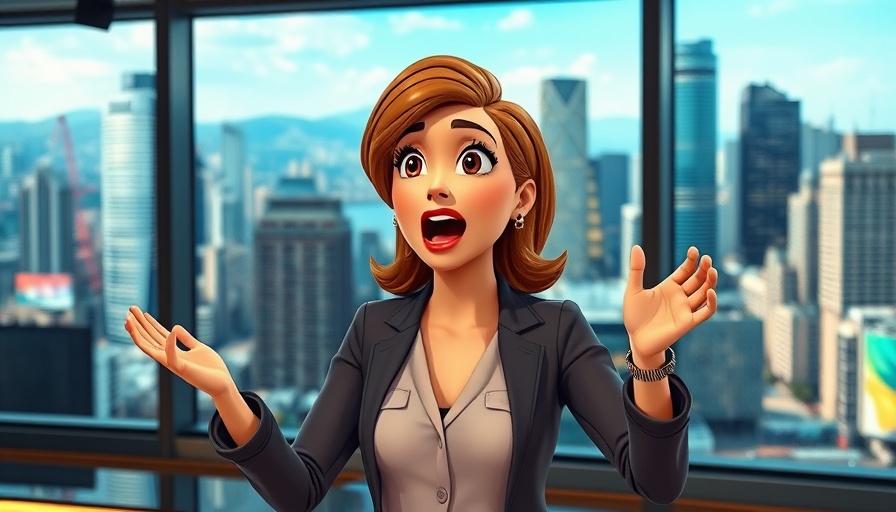 Animated woman debating in a vibrant news studio, Cracker Barrel logo change controversy discussion.