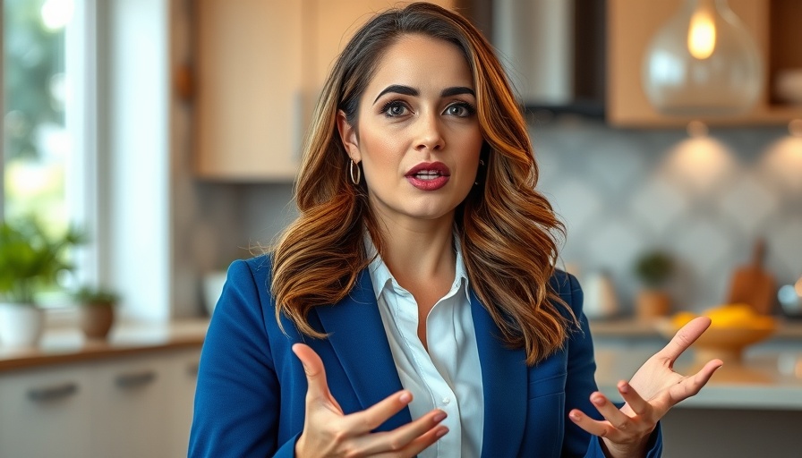 Woman in blue blazer discussing social media legal risks.
