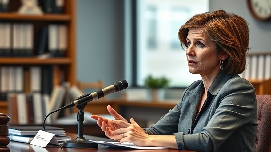 Concerned woman discussing removal proceedings with immigration attorneys in a detailed office.