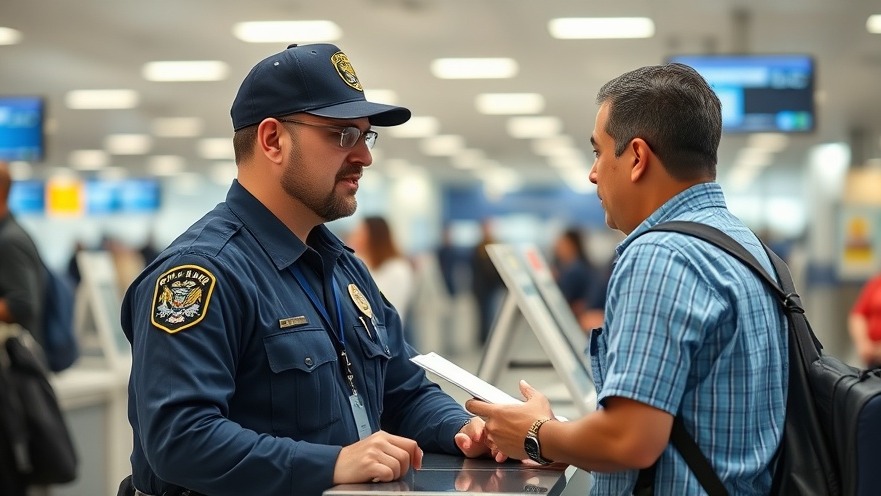 A CBP officer advising a green card holder on reentry documentation.