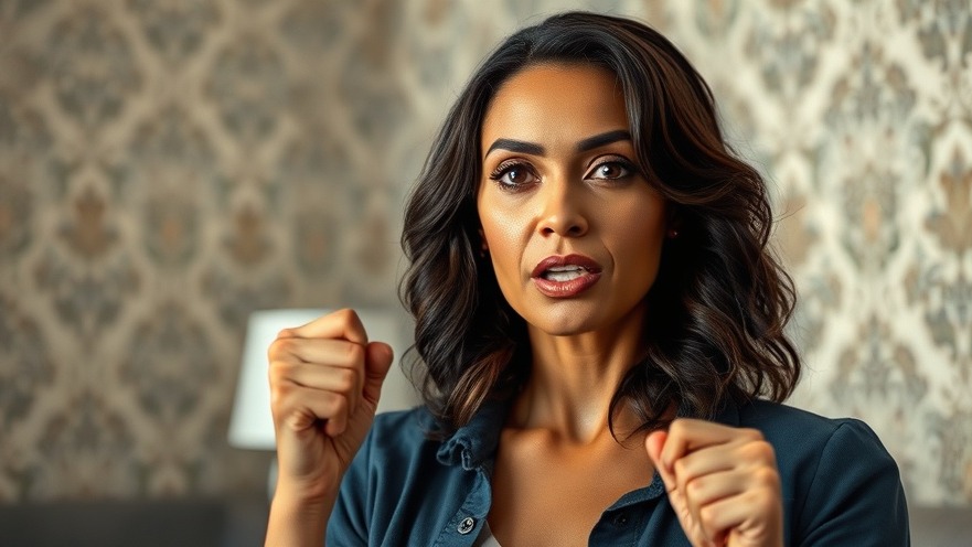 Confident woman discussing immigration enforcement and deportation risks, photorealistic portrait.
