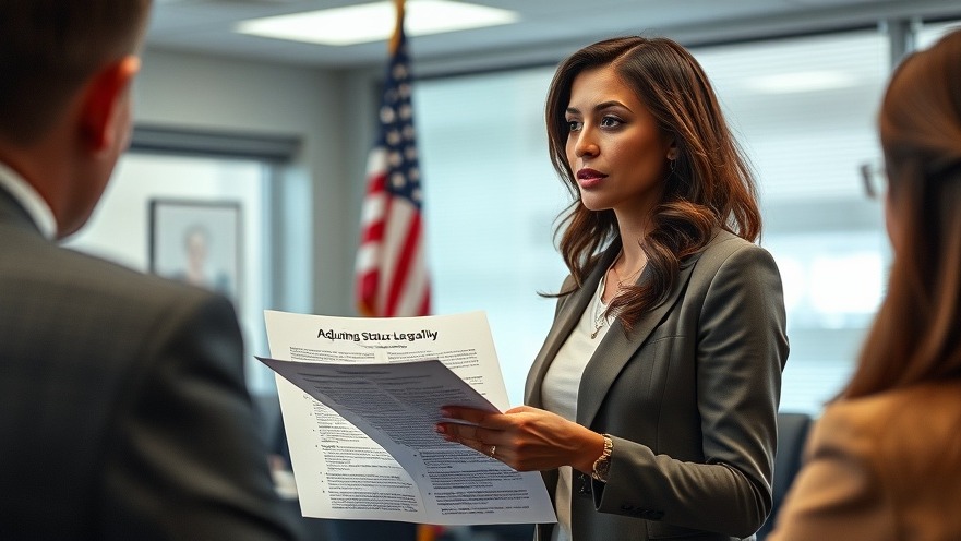 Professional woman presenting immigration pathways for legal residency, adjusting status.