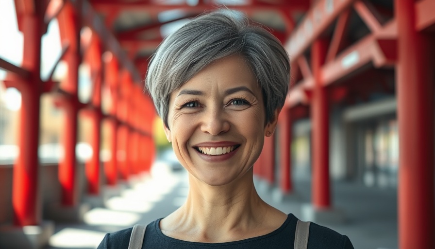 Smiling woman in a structured setting, highlighting stress recognition.