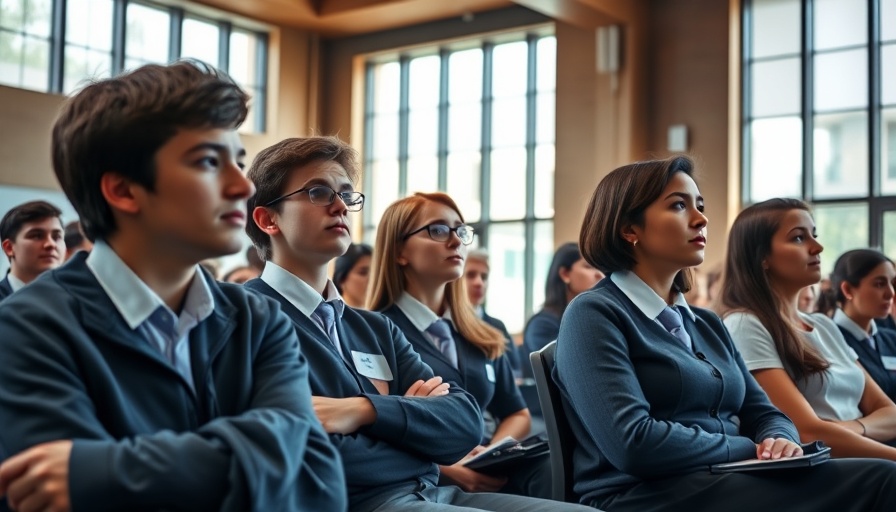 Students in a seminar on cyberbullying awareness, engaging attentively.